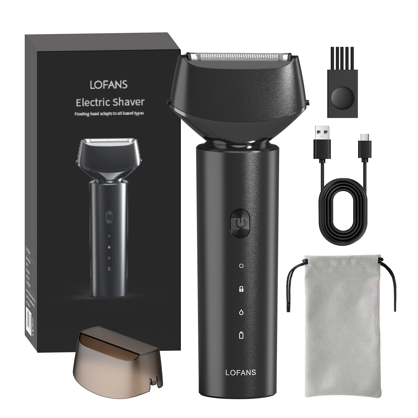 LOFANS Rasoir électrique à grille pour homme avec tête flottante à double lame, Rasoir électrique rechargeable pour rasage à sec et humide