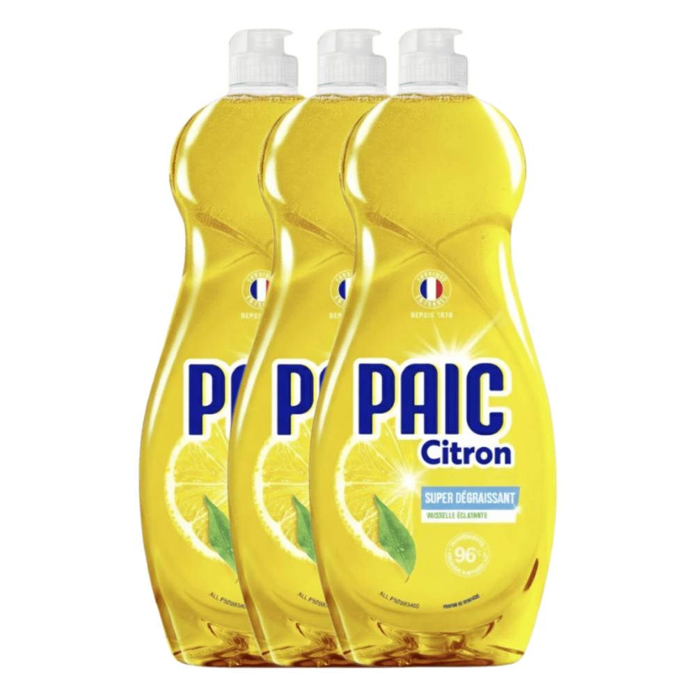 Paic Liquide Vaisselle Super Dégraissant, Citron, 3 x 750 ml (= 2,25 L)