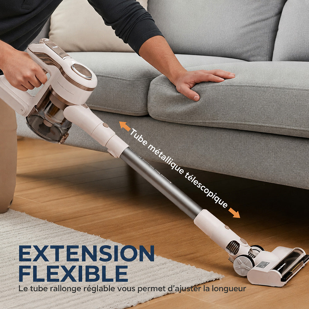 Rouny aspirateur balai sans fil, aspiration puissante 45 kPa, moteur sans balais, affichage LED, contrôle à 2 vitesses, batterie amovible pour le nettoyage de la maison et des poils d'animaux, V14