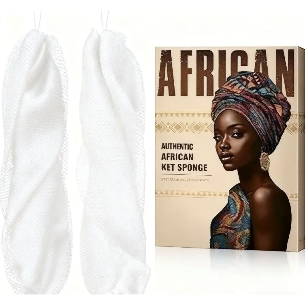 Kit d’éponge filet africaine générique Blanc avec cordon 70 g