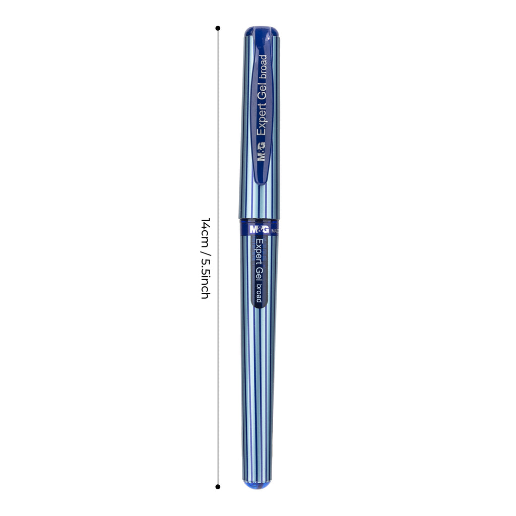 M&G ExpertGel Stylos gel à encre bleue, lot de 12, pointe moyenne 1,0 mm, séchage rapide, écriture fluide avec grip antidérapant et capuchon pour bureau et école