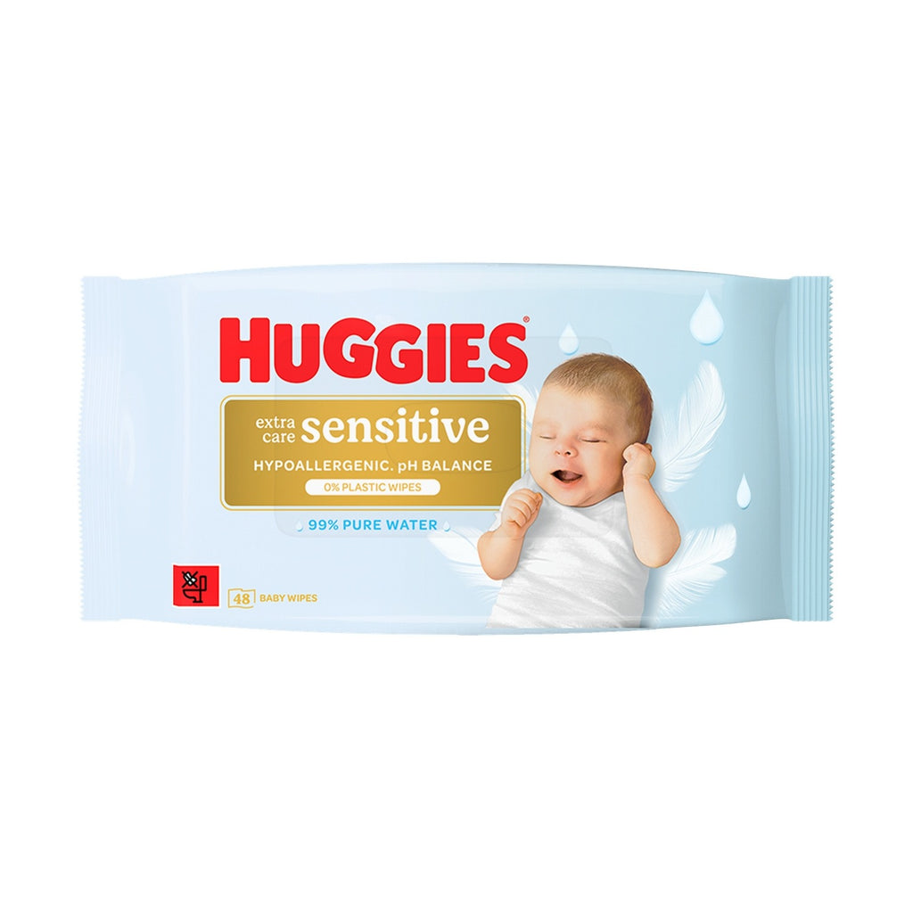 HUGGIES Lingettes Bébé Extra Care Sensitive Corps et Main et Visage Hypoallergénique X48