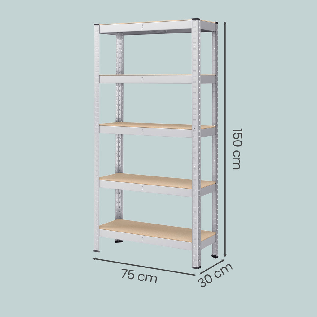 JOYFURNOS Lot de 2 Étagères de Rangement Robustes en Argent, 30 x 75 x 150 cm Chacune, Construction en Cadre en Acier avec 5 Étagères Réglables, Capacité de Charge Maximale 650 kg, Idéal pour la Cave ou le Garage