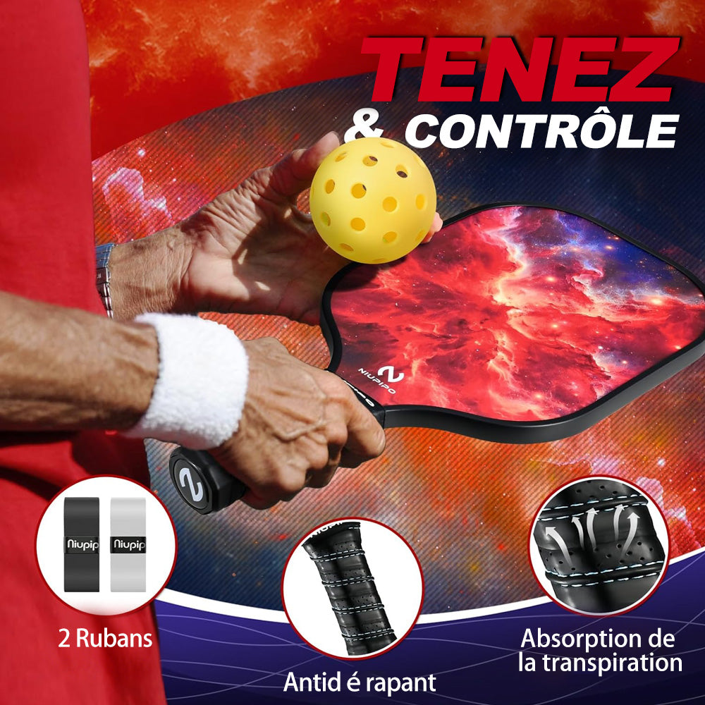Niupipo Lot de 2 raquettes de pickleball MX-80, Matériau en fibre de verre, noyau en nid d’abeille en polypropylène, certifiées USAPA, conception légère, prise confortable, idéales pour joueurs débutants et intermédiaires