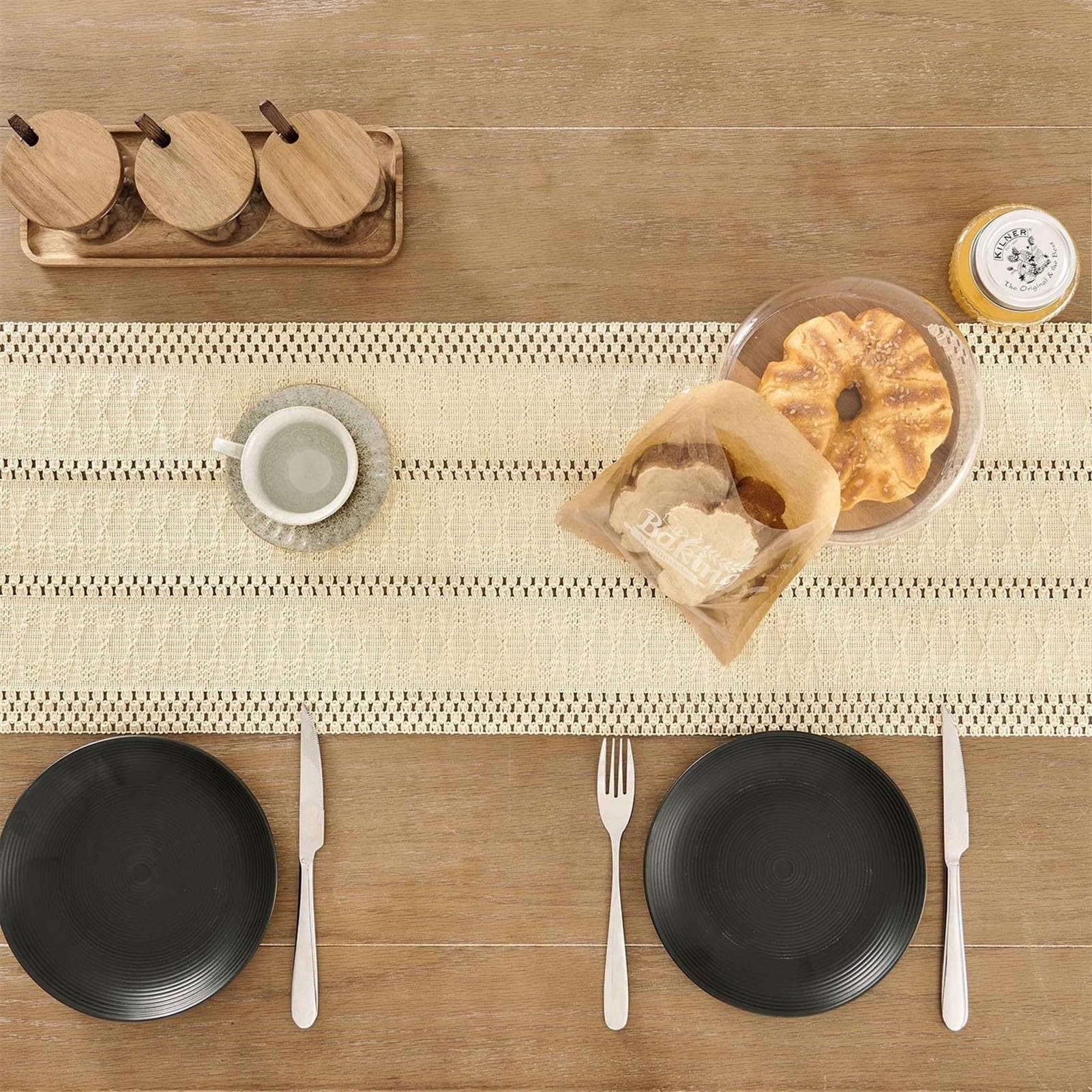 WhereHike Chemin de table bohème 5 pièces, chemin de table et sets de table, décoration de centre de table rustique style ferme pour salle à manger et cuisine