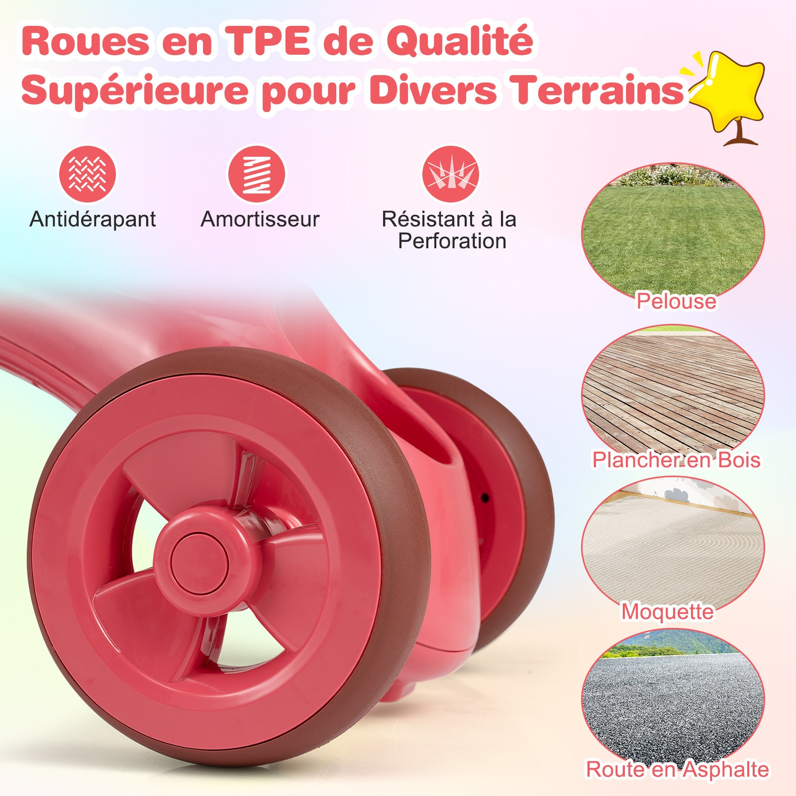 Costway Tricycle pour enfants, Limiteur de direction, Panier avant et sonnette, Rose