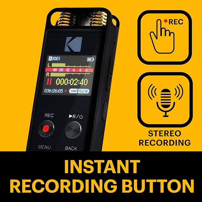 Kodak enregistreur vocal stéréo 16 Go - métal