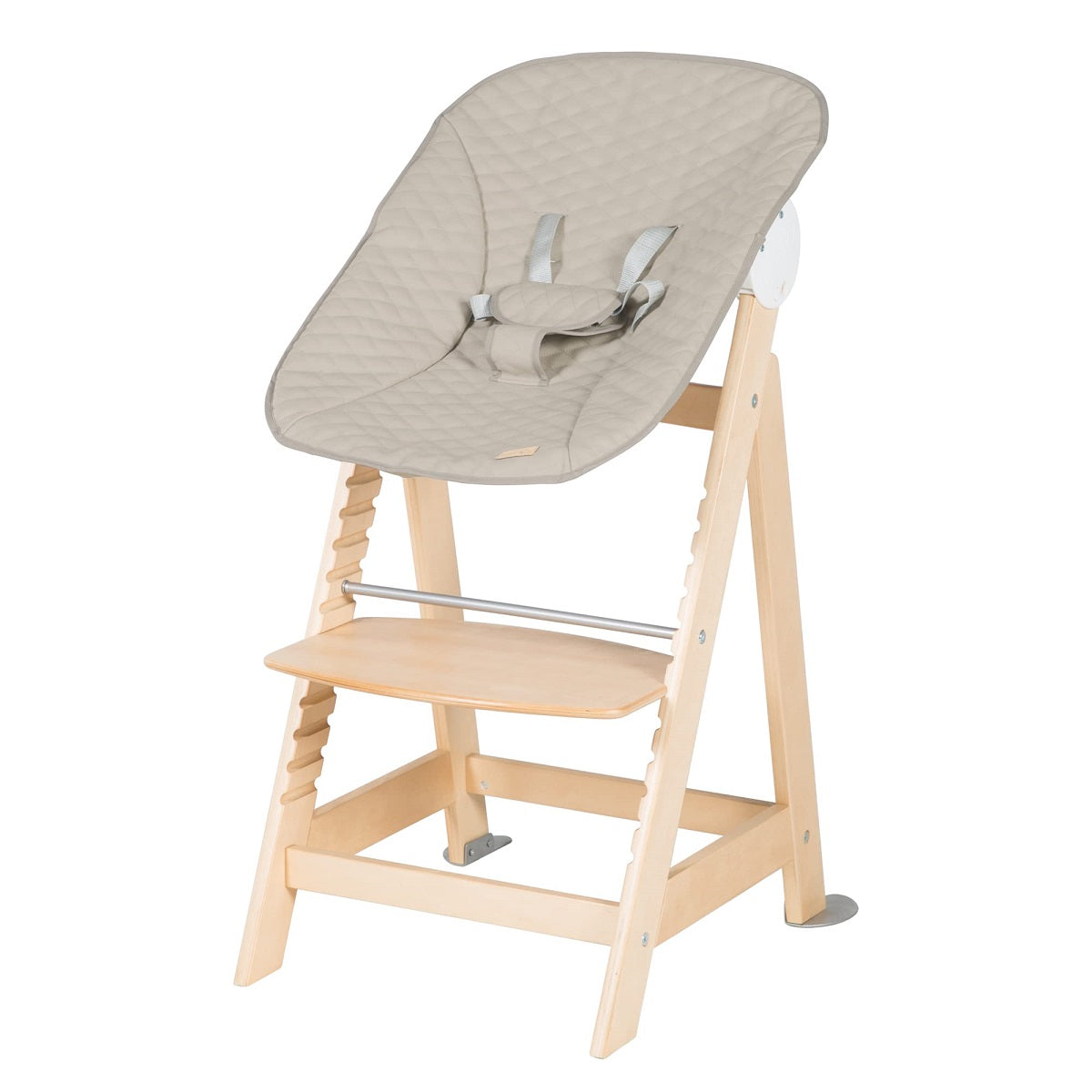 roba Born Up Chaise Haute de Croissance 2 en 1 avec Transat Bébé Inclinable Matelassé Gris (Bois Naturel / Effet Cuir Imperméable)