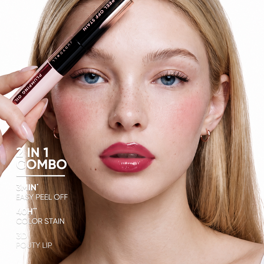 JUDYDOLL PEEL OFF STAIN AND PLUMPING OIL DUO 01 ROSY PEARL LIPS