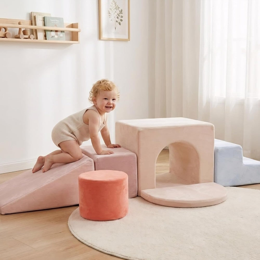 Blocs de construction en mousse pour enfants BanaSuper, blocs de construction XXL, certifiés EN71 et antidérapants, jouet Montessori pour enfants, coque lavable pour s'amuser à l'intérieur, coffret de jeu en mousse douce pour bébé, Bleu et Rose