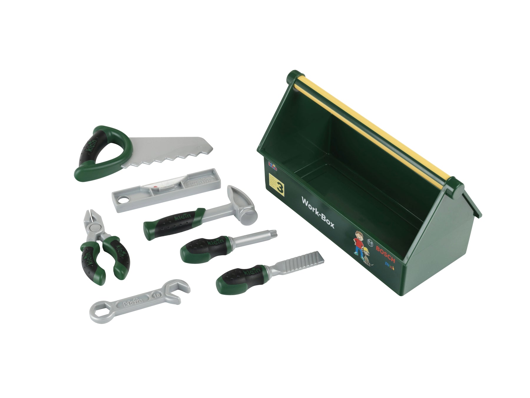 Theo Klein Boîte à outils 8573, Lot de 7 pièces, Stable avec poignée de transport, 30,25 cm x 14 cm x 17,25 cm, Âge 3+