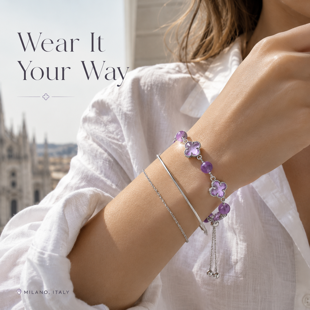 VoxorAI L8 Bracelet, Bracelet en améthyste naturelle, Création originale faite main à faire soi-même, Bracelet en cristal tendance et haut de gamme