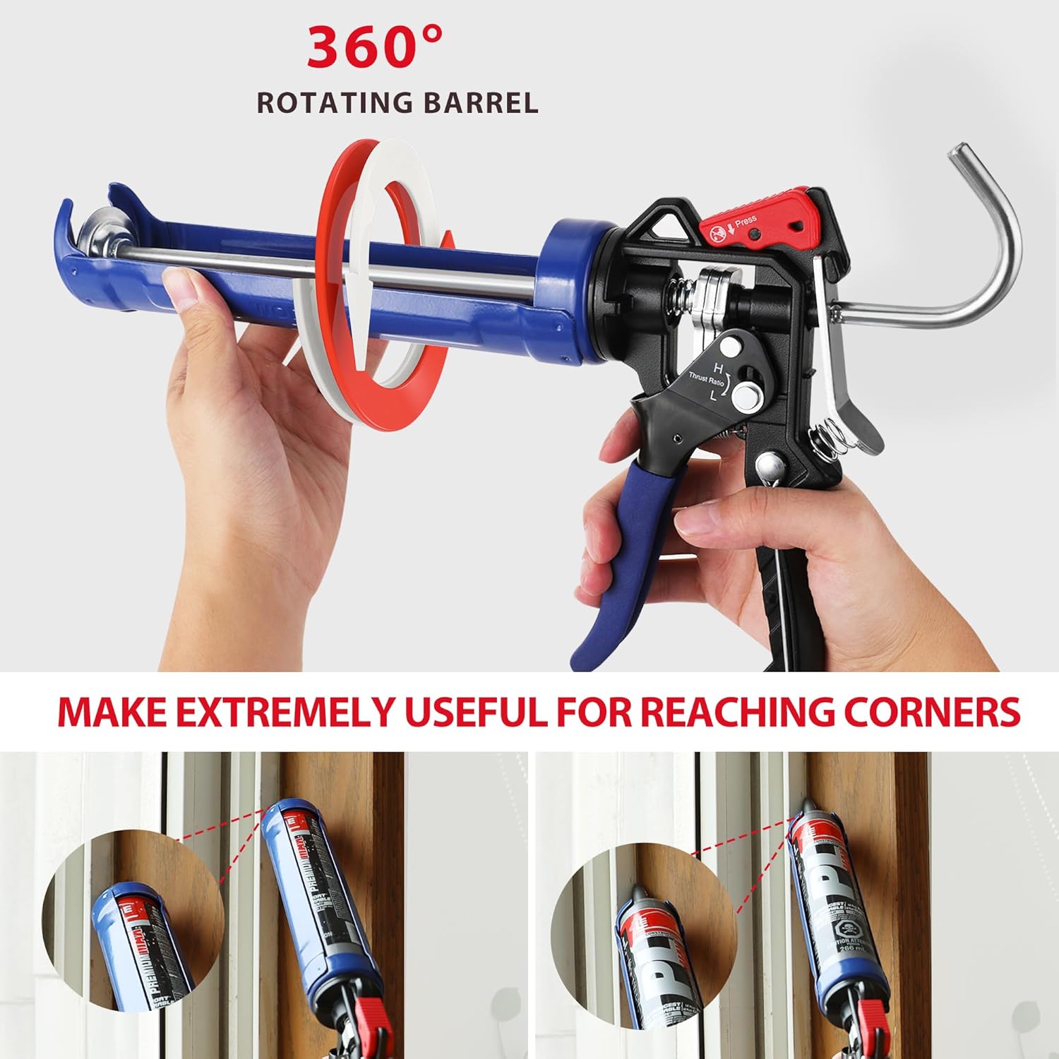 WORKPRO Pistolet à mastic, rapport de course réglable 9:1 et 18:1, pour cartouches de 290 à 310 ml, mastics, silicones et adhésifs