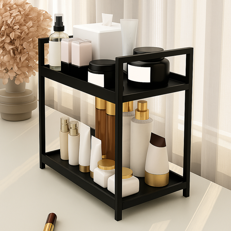 VIVREAL Étagère de rangement multifonctionnelle – Noir, fer forgé et polypropylène, organisateur de comptoir double couche, S3030B