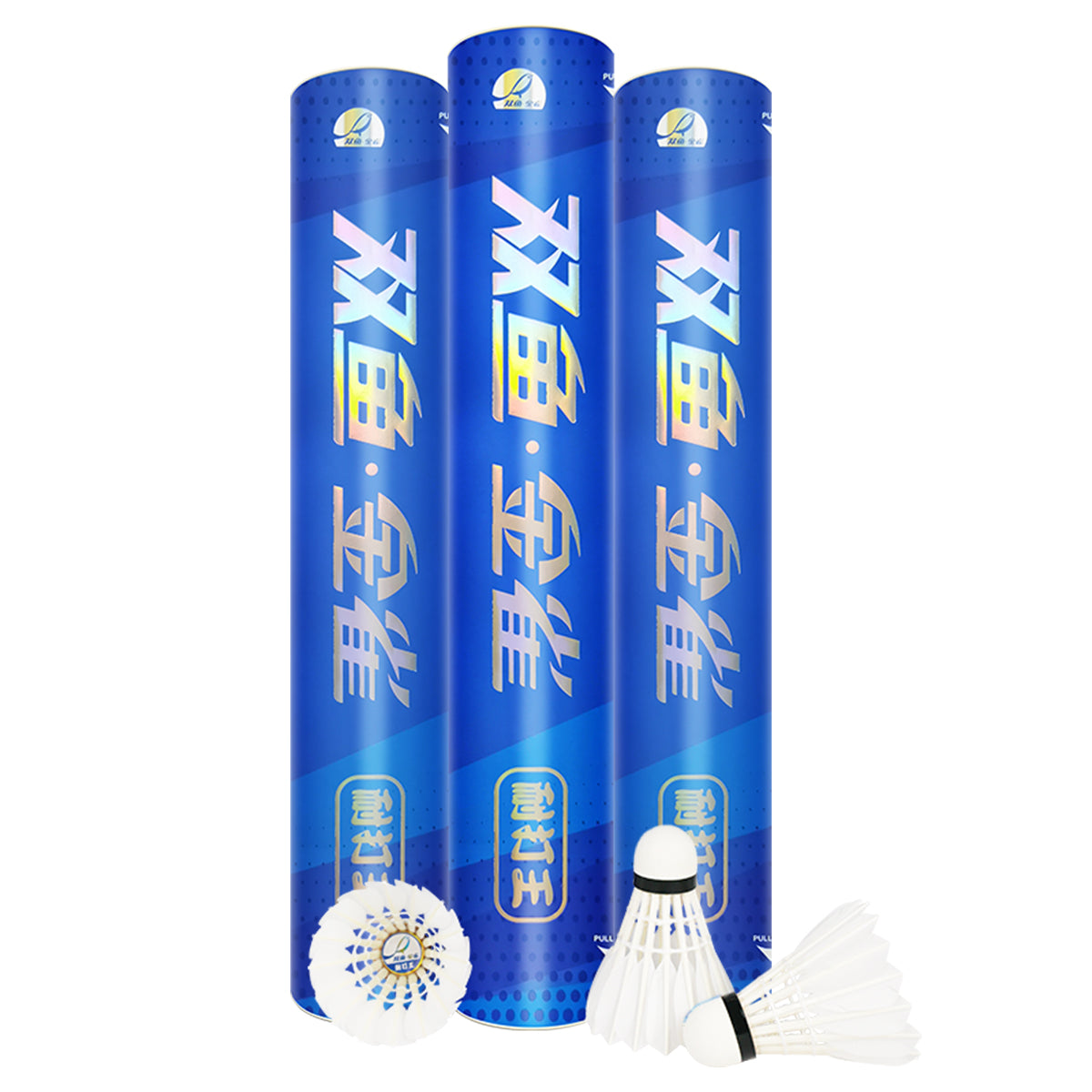 Double Fish JinQue King Volants de badminton durables en plumes d’oie, lot de 12, vitesse 76 - Bleu