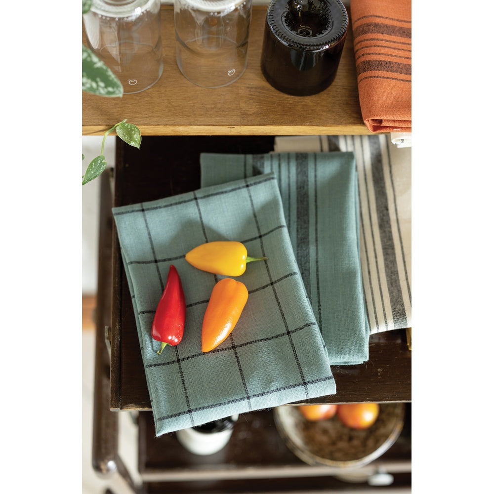Winkler Torchon lin-coton Kilia à carreaux Vert-de-gris 50 x 70