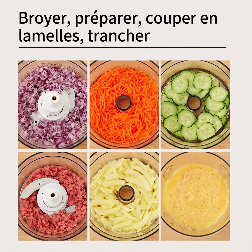 ochama Robot Multifonction 750W, 1,8L Grande Capacité, Blender, Hachoir à Viande, Coupe-Légumes, Disques à Trancher et Râper, Pièces Amovibles, Facile à Nettoyer
