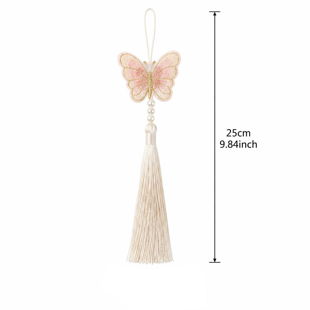 Huacan Style chinois Broderie Papillon Pampilles Dégradé Robe de voyage quotidienne Cheongsam Demi-jurk Manuelle Décoration suspendue Rose 1 pc