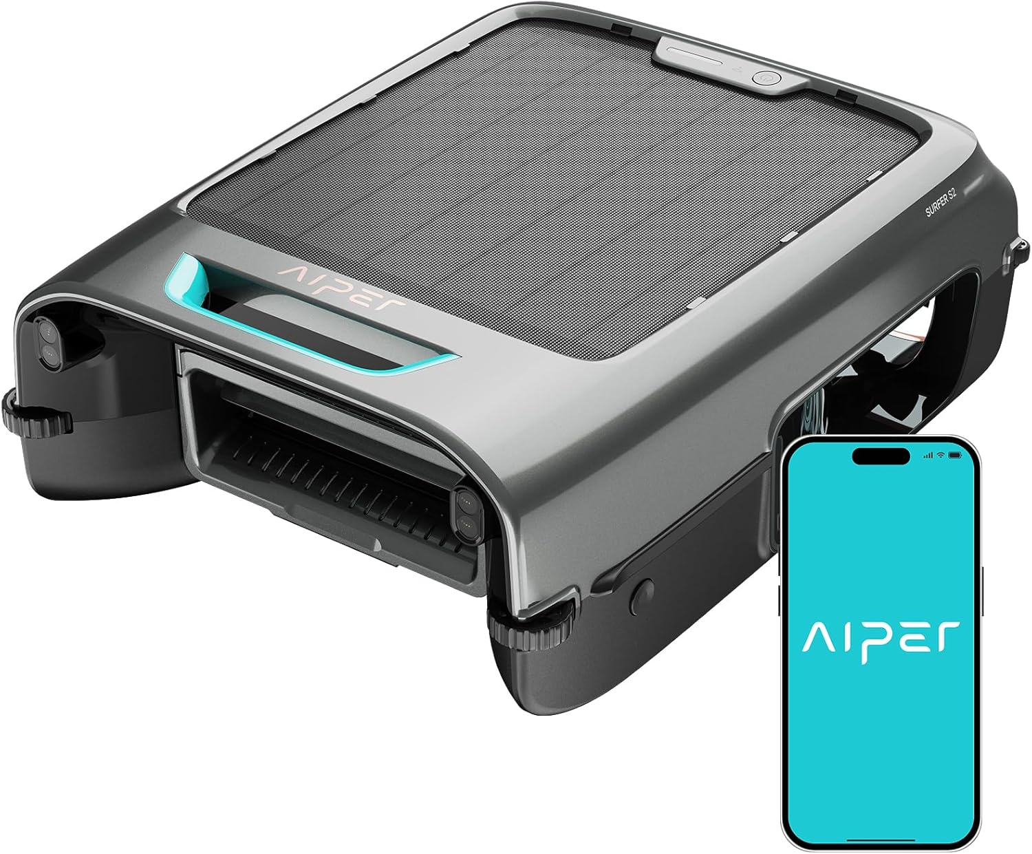Aiper EcoSurfer S2 – Robot écumeur de piscine solaire sans fil | Nettoyage de surface 24 h/24, 7 j/7 avec autonomie 35 h, Contrôle via application Wi-Fi/Bluetooth