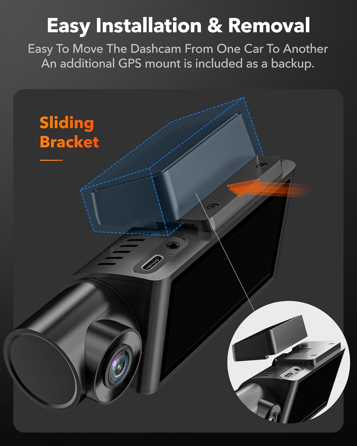 WOLFBOX i07 Caméra embarquée 3 canaux avec Wi-Fi et GPS intégrés, Caméra embarquée 4K avant et intérieure, Triple caméra de voiture 1440p+1080p+1080p avec écran LCD 3 pouces