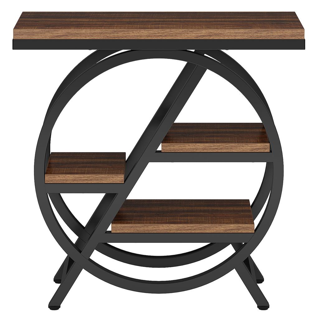 Tribesigns Table d'appoint 3 niveaux avec rangement Cadre métallique géométrique style industriel Marron rustique