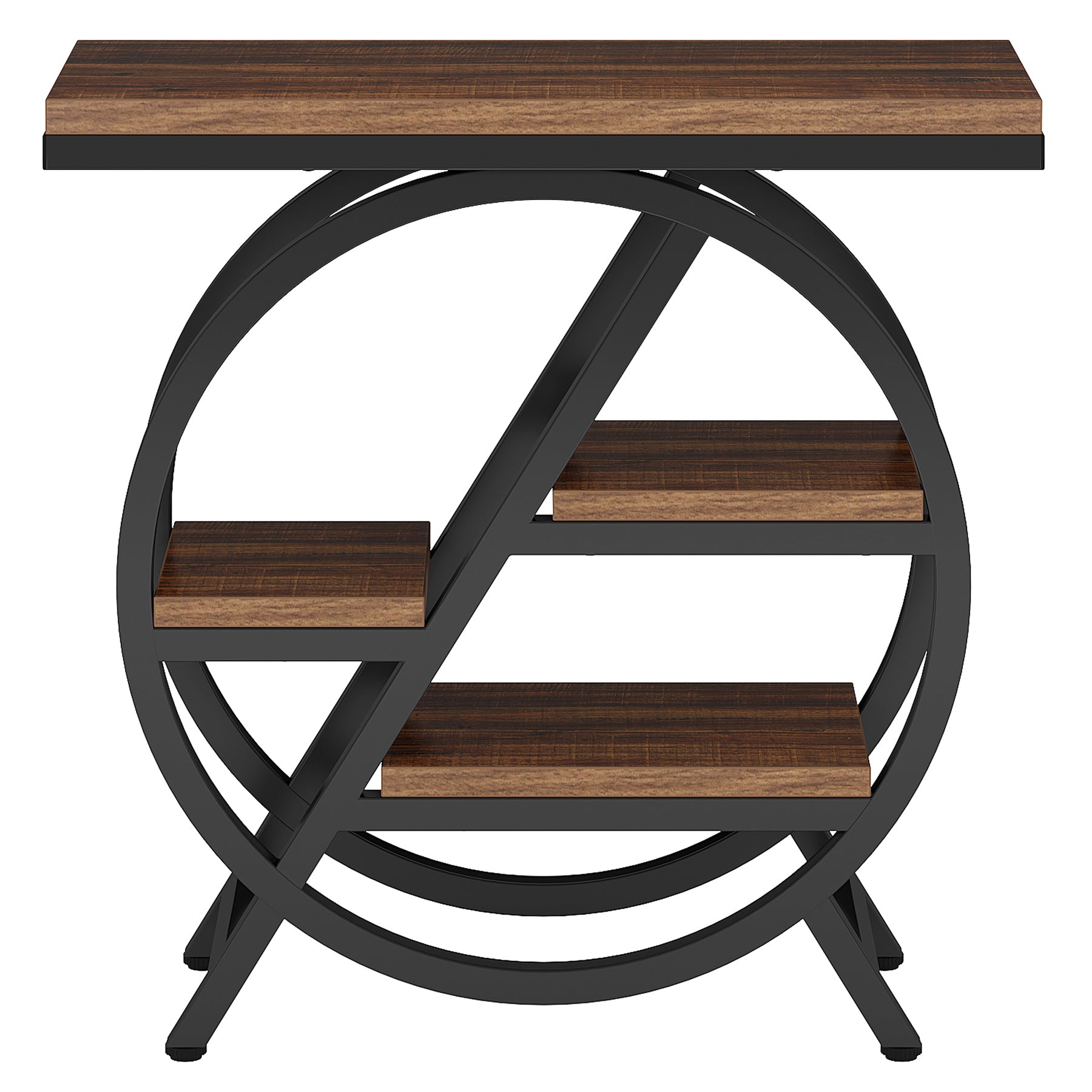 Tribesigns Table d'appoint 3 niveaux avec rangement Cadre métallique géométrique style industriel Marron rustique