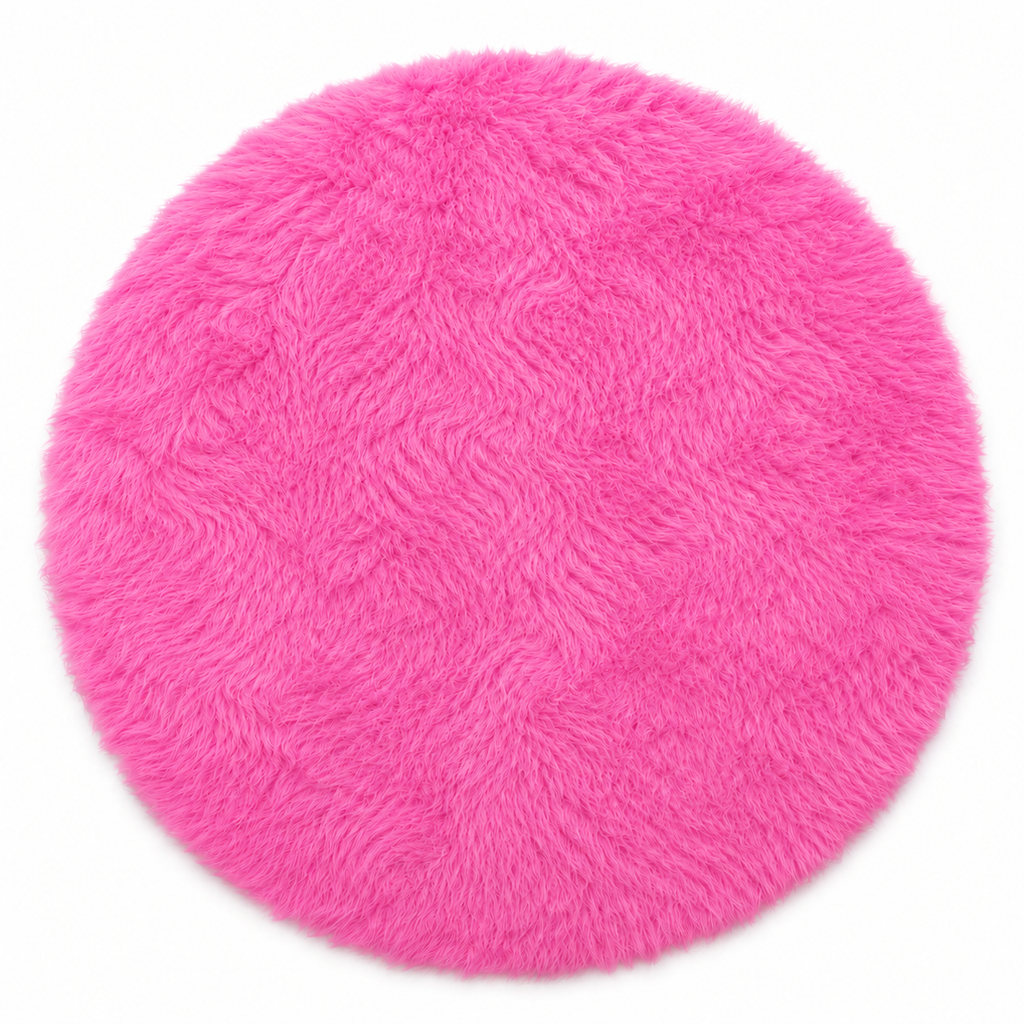 Tapis rond blanc label grand en peluche laine artificielle, 180x180 cm tapis rond shaggy doux, tapis de sol antidérapant pour salon, décoration de chambre (rose)