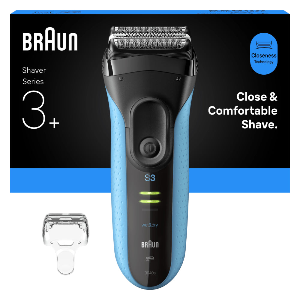 Braun Series 3 3040 - Rasoir Électrique à Grille Wet & Dry - Tondeuse de Précision Intégrée - Rechargeable - Bleu/Noir