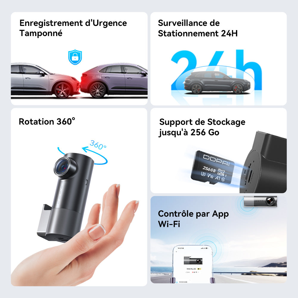 DDPAI MINI Pro caméra embarquée WiFi résolution 1440P angle de vue 121° vision nocturne contrôle vocal intelligent prise en charge de la surveillance de stationnement 24 heures
