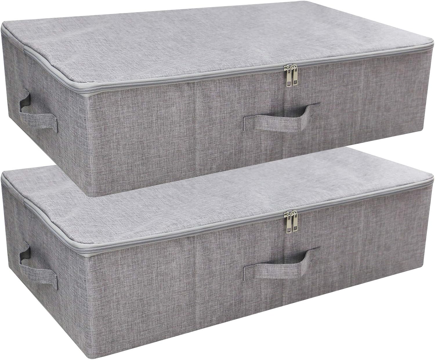 ANQI Lot de 2 boîtes de rangement pliables sous lit avec couvercle à fermeture éclair, Gris clair