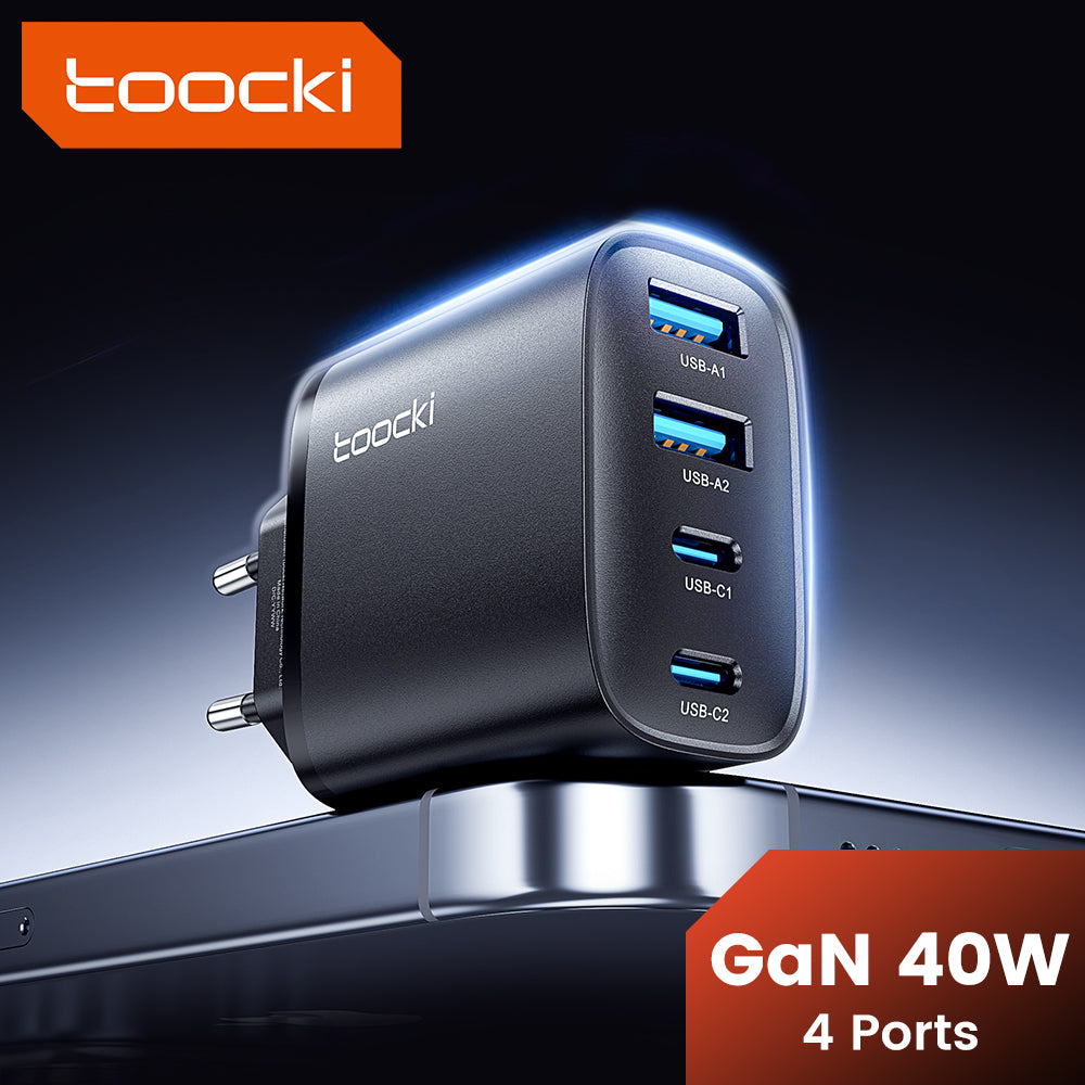 Toocki Bloc chargeur mural USB-C rapide, 40 W, 4 ports USB-C, adaptateur PD + chargeur USB multiport QC 3.0, pour iPhone 17/16/15/14/13/12 Pro Max, iPad, Galaxy S25