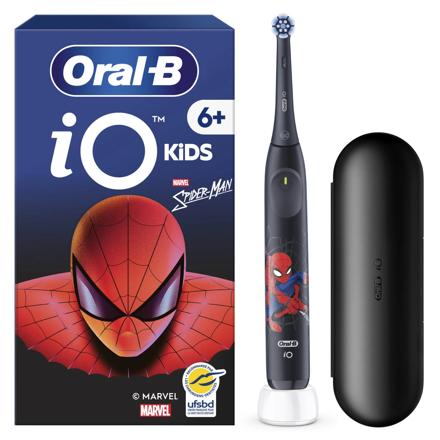 Oral-B iO Kids Spider-Man Brosse à dents électrique avec étui de voyage + Têtes de brosse Spider-Man x3 | Pack complet 1 an
