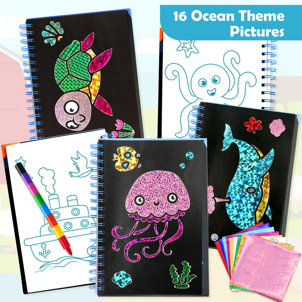 Kit de loisirs créatifs art de la feuille série Océan, 1 ensemble, activité DIY sans bavure, jouet de voyage, cadeau d'anniversaire pour enfants de 4 à 9 ans