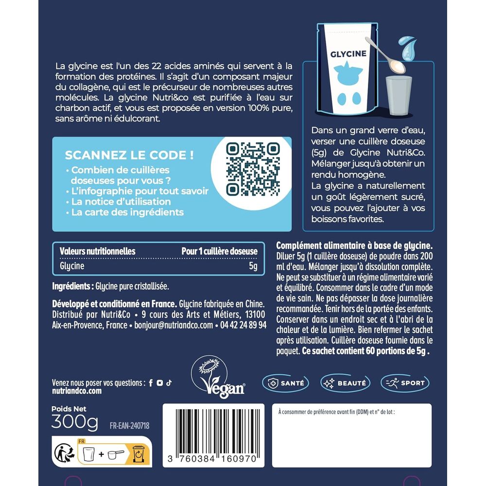 Nutri&Co Glycine cristallisée en poudre - 300 g