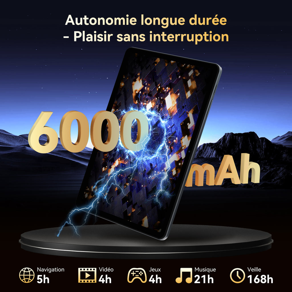 TABWEE T80 (6 Go+128 Go, ), 10 pouces, Android 15, 6000 mAh – Livré avec clavier/souris/stylet/coque/support/film verre – BT5.0, WiFi 5G, Gemini AI