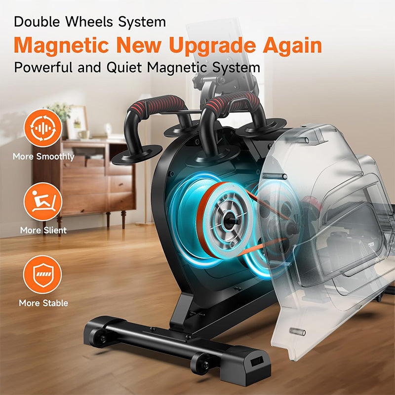 Pooboo H015 Rameur magnétique pliable avec support pour tablette et siège confortable - Charge max 163 kg