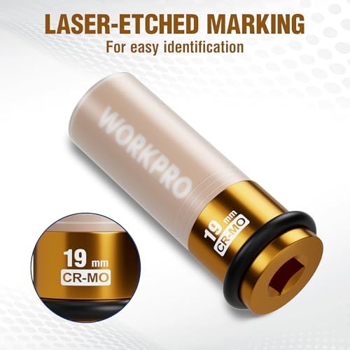 WORKPRO Douille de perceuse 1/2" jaune, protège-pneu, avec anse de gomme, 19 mm