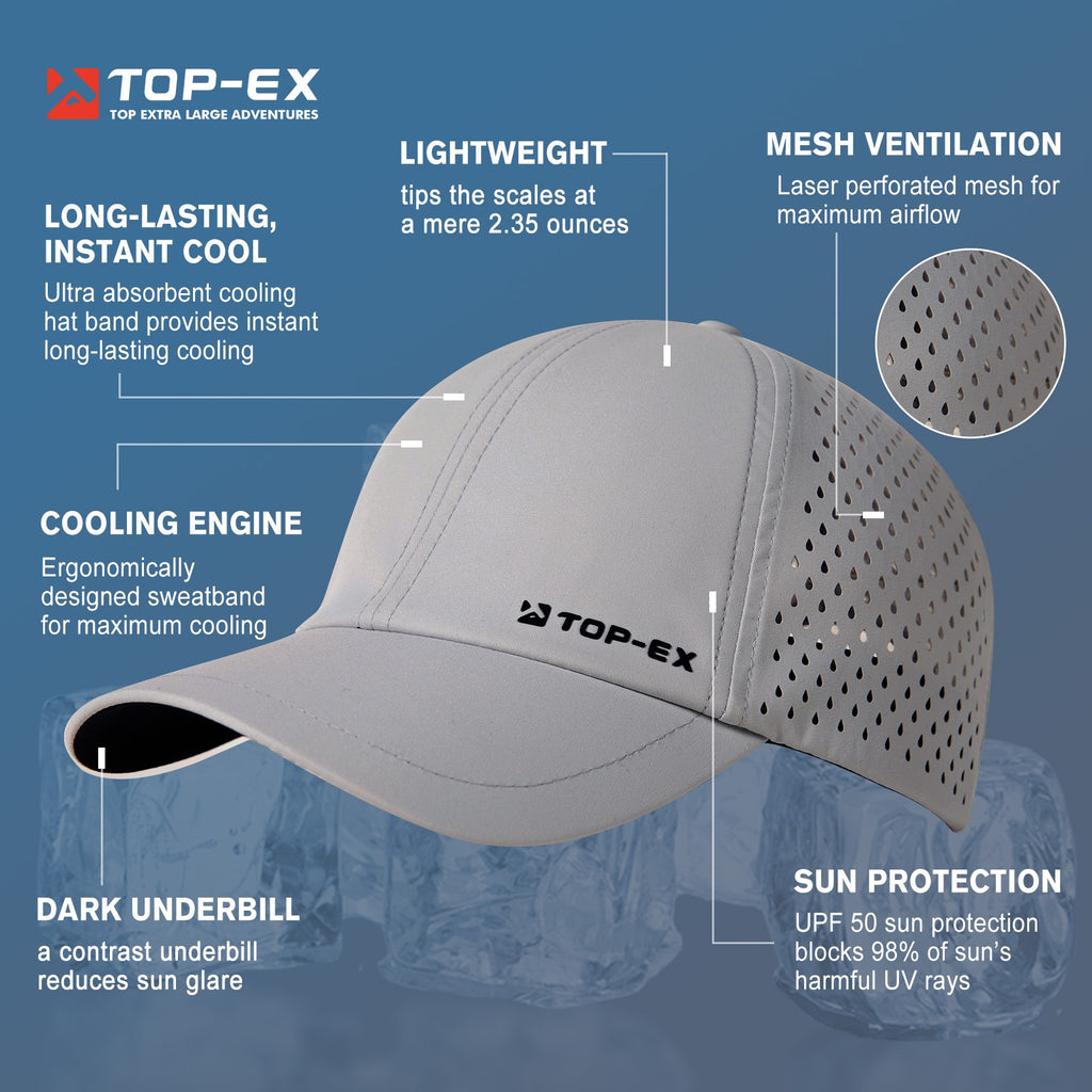 TOP-EX Casquette de baseball non structurée pour la course, en maille respirante, à séchage rapide, avec bandeau anti-transpiration rafraîchissant, taille M/L - Gris