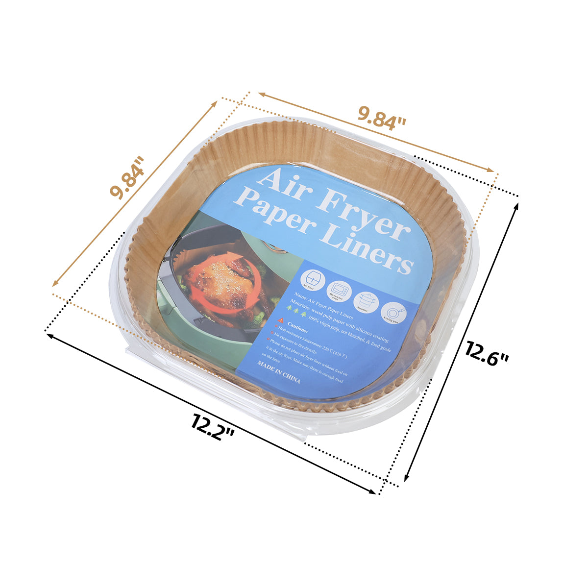 Feuilles de Papier Cuisson pour Friteuse à Air, Carrés Antiadhésifs Prédécoupés pour un Nettoyage Facile, Inserts Jetables pour Cuisson Sans Salissures – Lot de 100 pièces 20×20×4,5cm