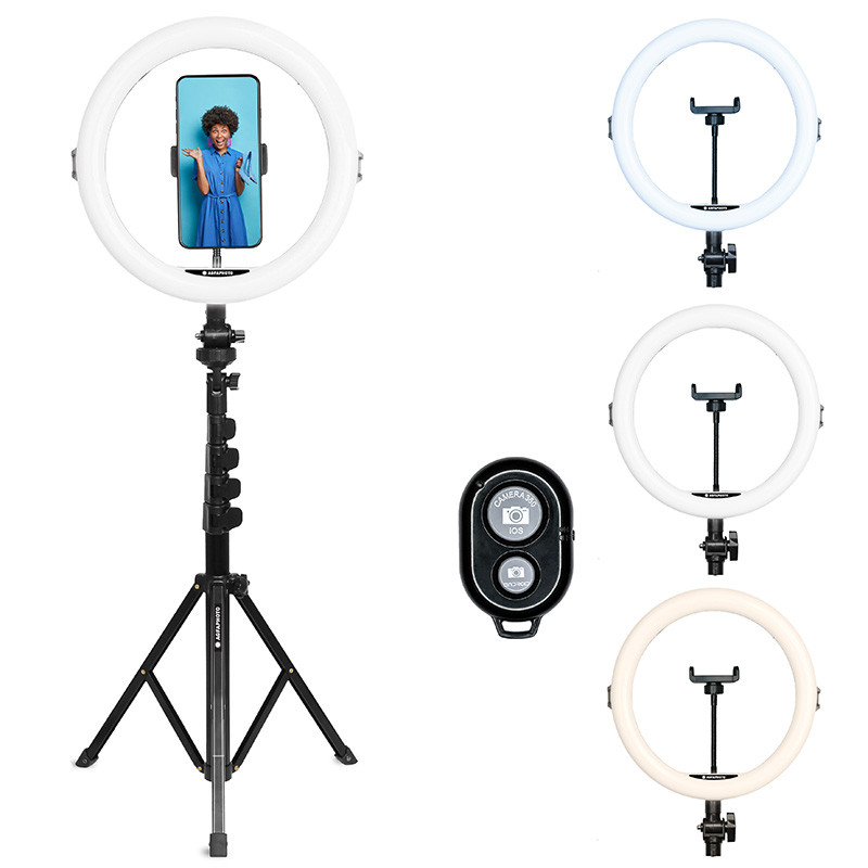 AgfaPhoto Lampe annulaire diamètre 28 po avec supports pour téléphone et appareil photo