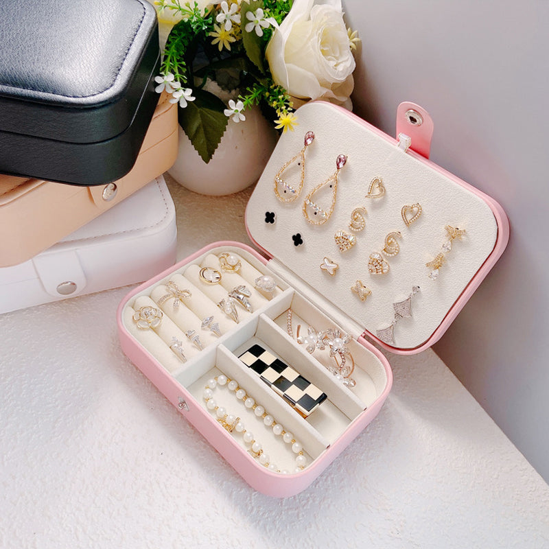 JU7CER Mini boîte à bijoux portable pour boucles d’oreilles, colliers et bagues - Rose