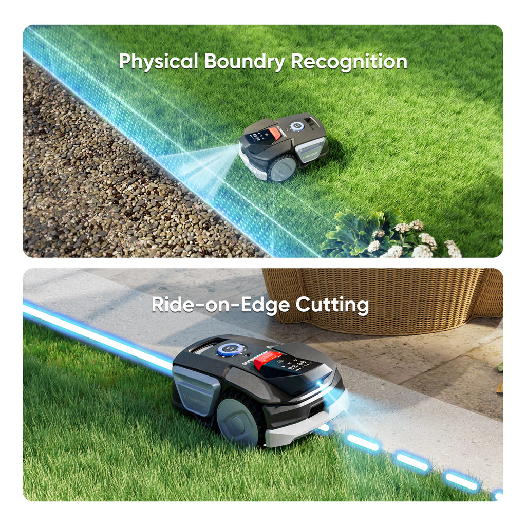 SUNSEEKER V1 avec Garage, Robot Tondeuse Sans Fil Périmétrique, 300 m² pour Petits Jardins, Vision IA, Évitement Intelligent des Obstacles, Pentes 27 %, Tonte en Un Clic, Contrôle Via Application