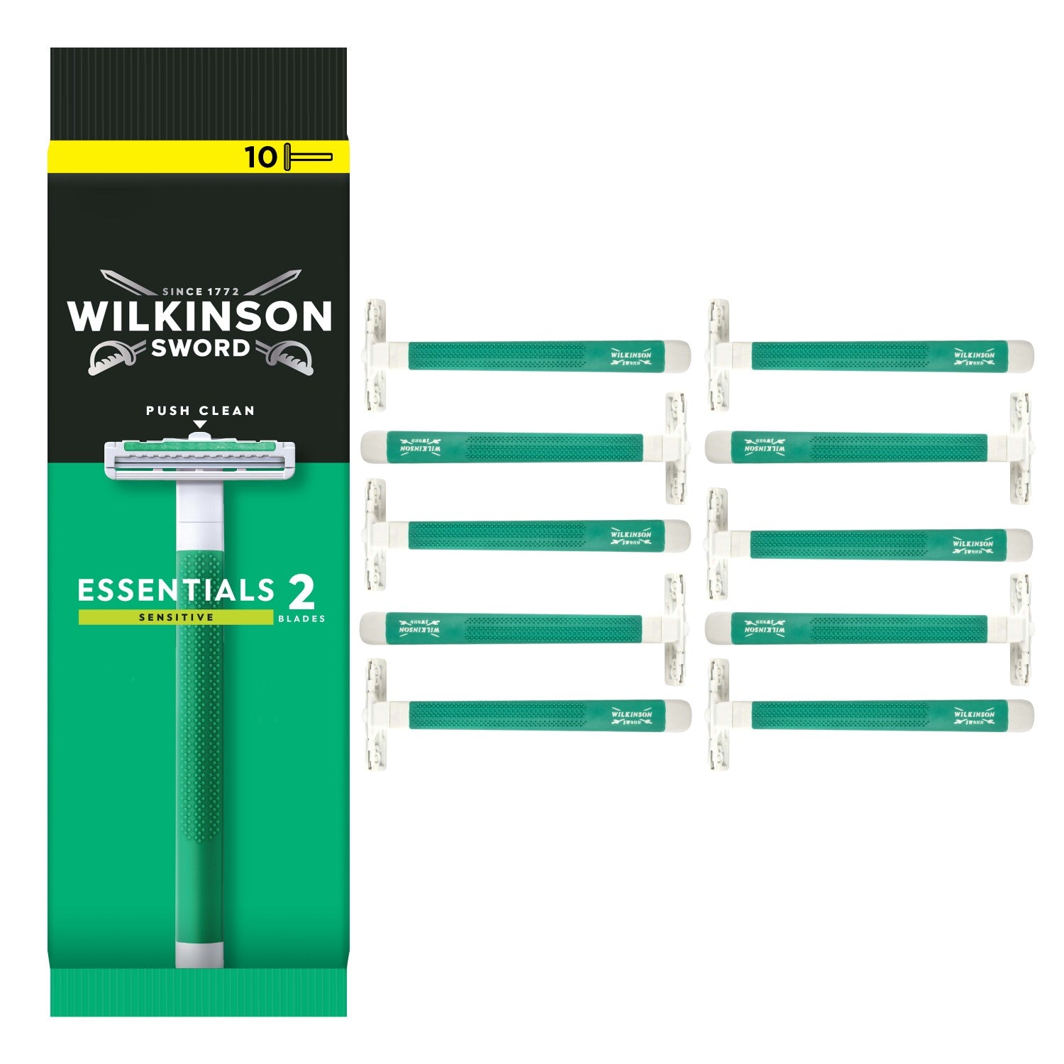 Wilkinson Sword Essentials 2 Sensitive - Rasoirs Jetables pour Homme - Lot de 10
