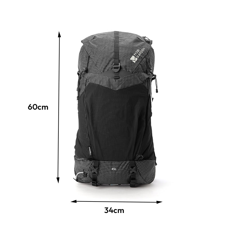 Mobi Garden, sac à dos Phantom Pro 3D Dyneema 45 L, sac à dos de randonnée ultraléger, sac de trekking à grande capacité, noir, structure ultralégère et stable avec respirabilité améliorée