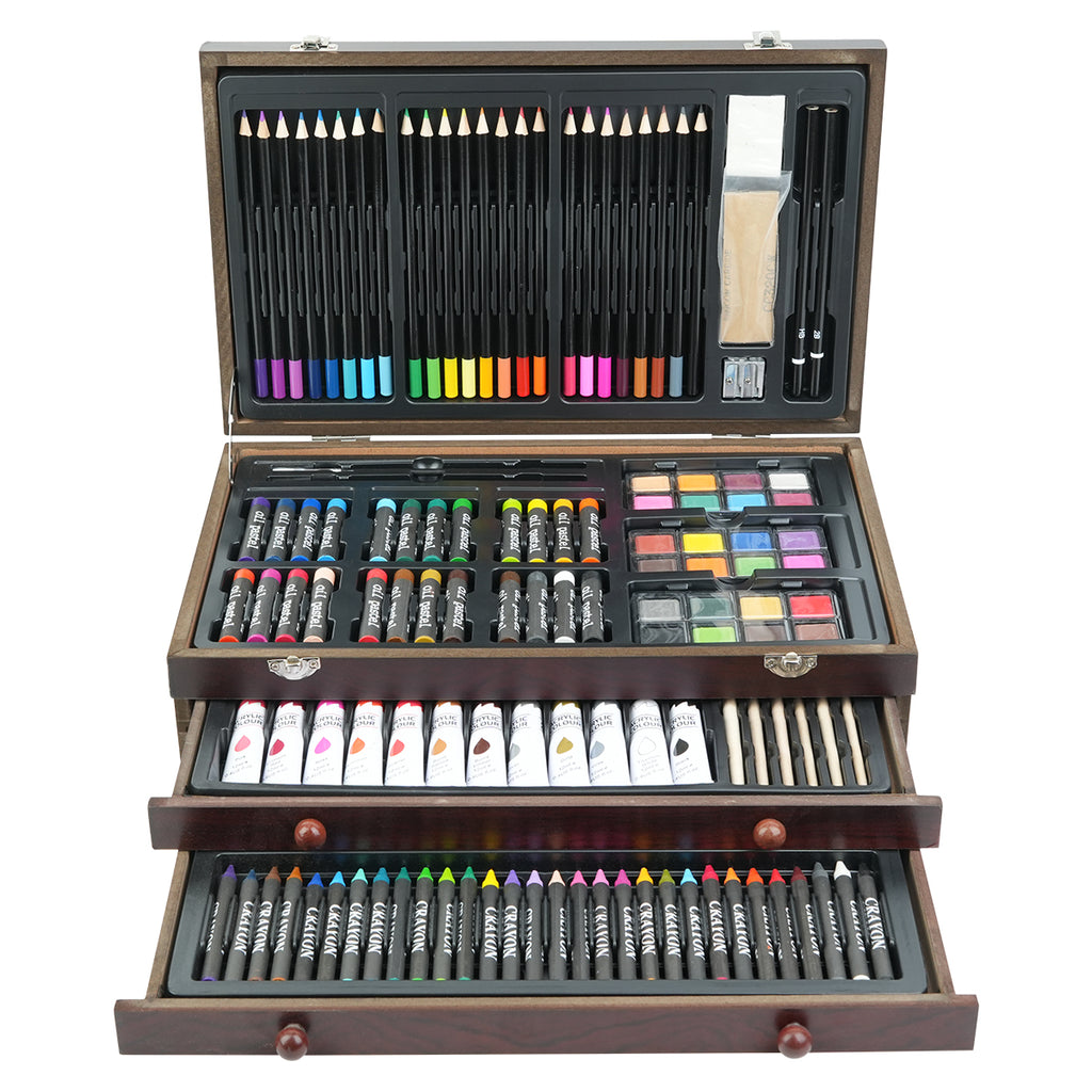 Coffret cadeau en bois de 175 pinceaux de peinture - Bois naturel