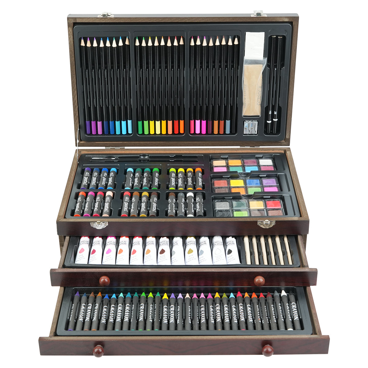 Coffret cadeau en bois de 175 pinceaux de peinture - Bois naturel