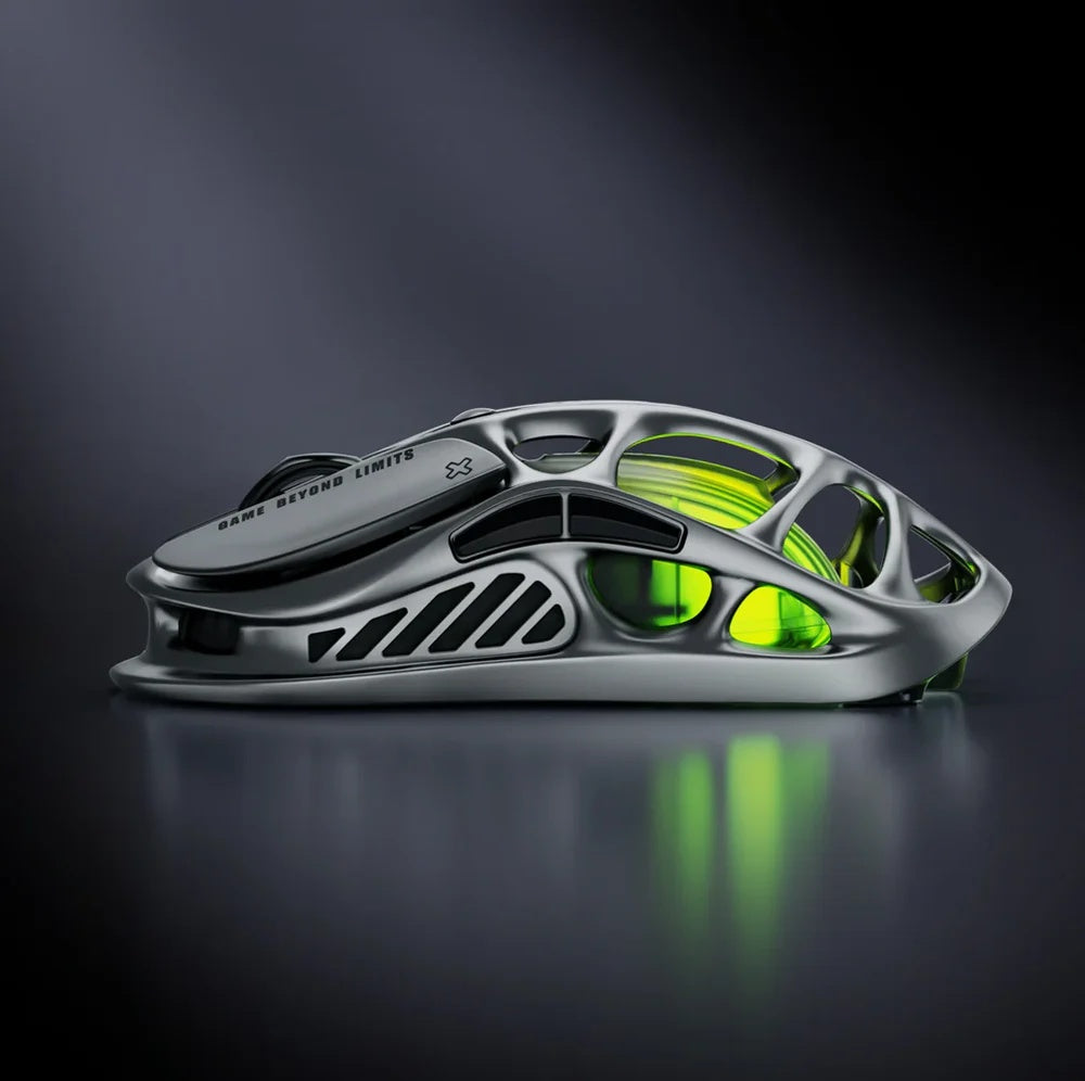 Souris gaming sans fil GravaStar Mercury M1 Pro, Souris gaming super légère 4 kHz en alliage de magnésium, 26000 DPI, Capteur PAW3395, 5 boutons programmables, RGB, Souris gaming design creux - Gunmetal