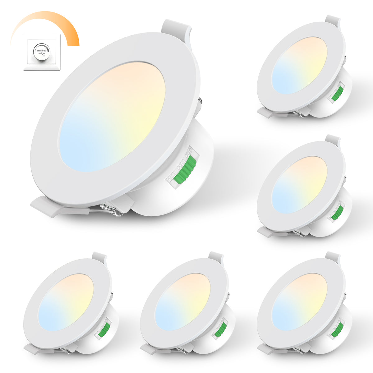 Lot de 6 Spots Encastrables LED Dimmables, 230 V, 10 W, IP65, Blanc Chaud/Neutre/Froid, pour Salle de Bain et Cuisine, Classe Énergétique D