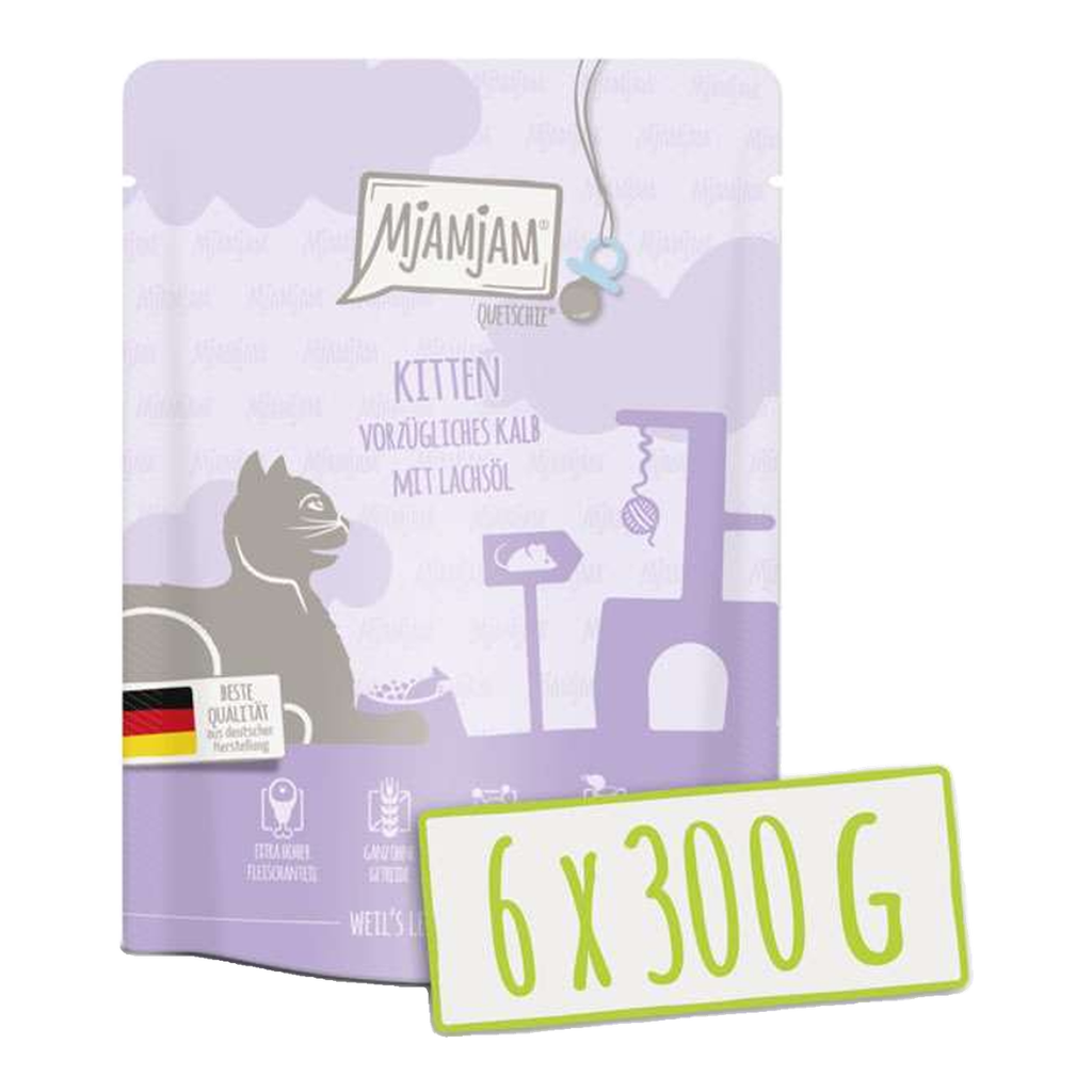 [Peut être servi frais pour l'été] MjAMjAM Chaton Quetschie Nourriture humide pour chat Saumon veau 300 g x 6