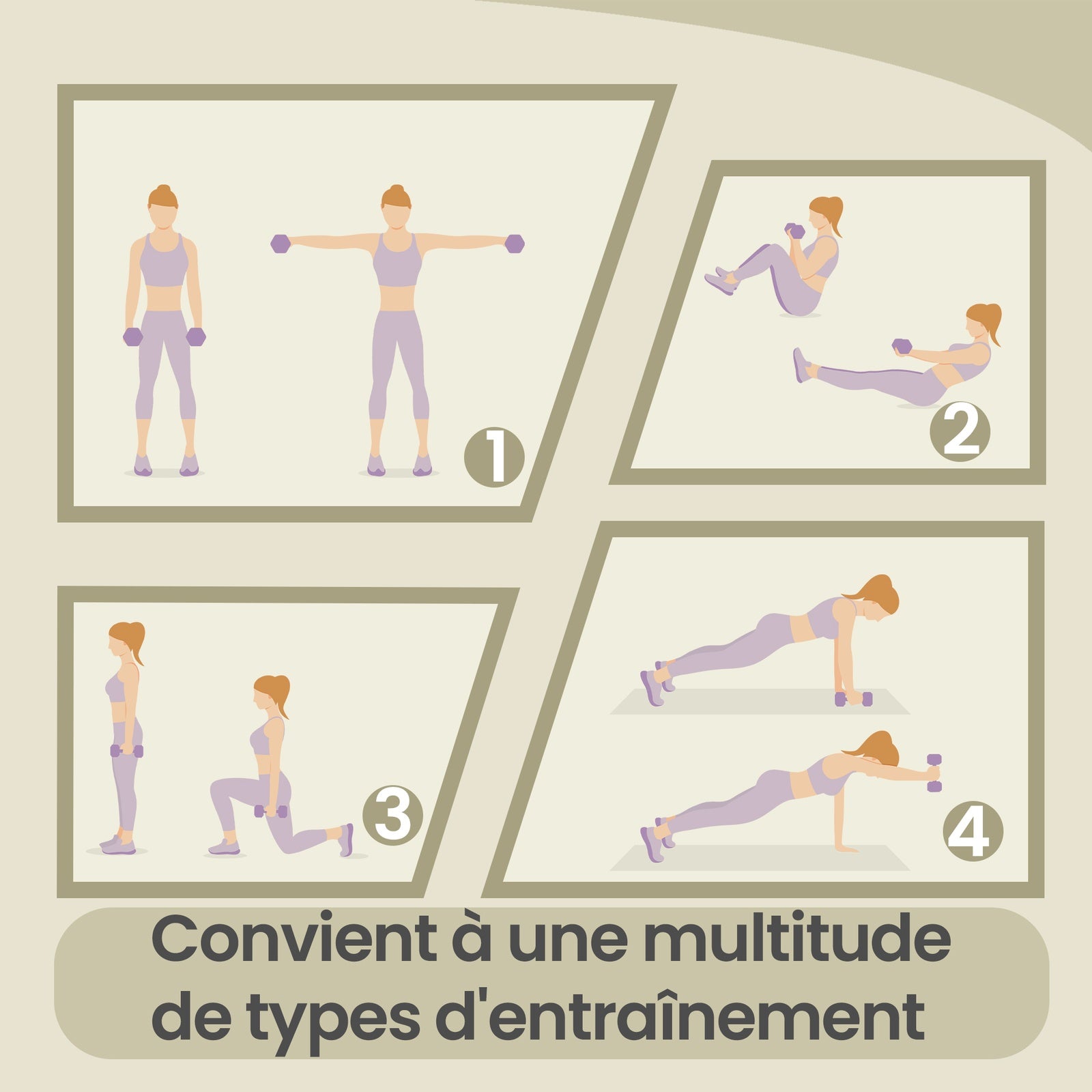 JOYFURNOSLot de 2 haltères, 2 x 2 kg, revêtement en néoprène, Violet